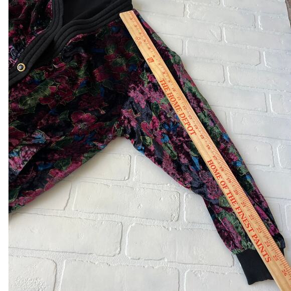 Sun Hung Velvet Floral Black Purple Reversible Bomber Style Button Jacket-sz  XL - Picture 8 of 8